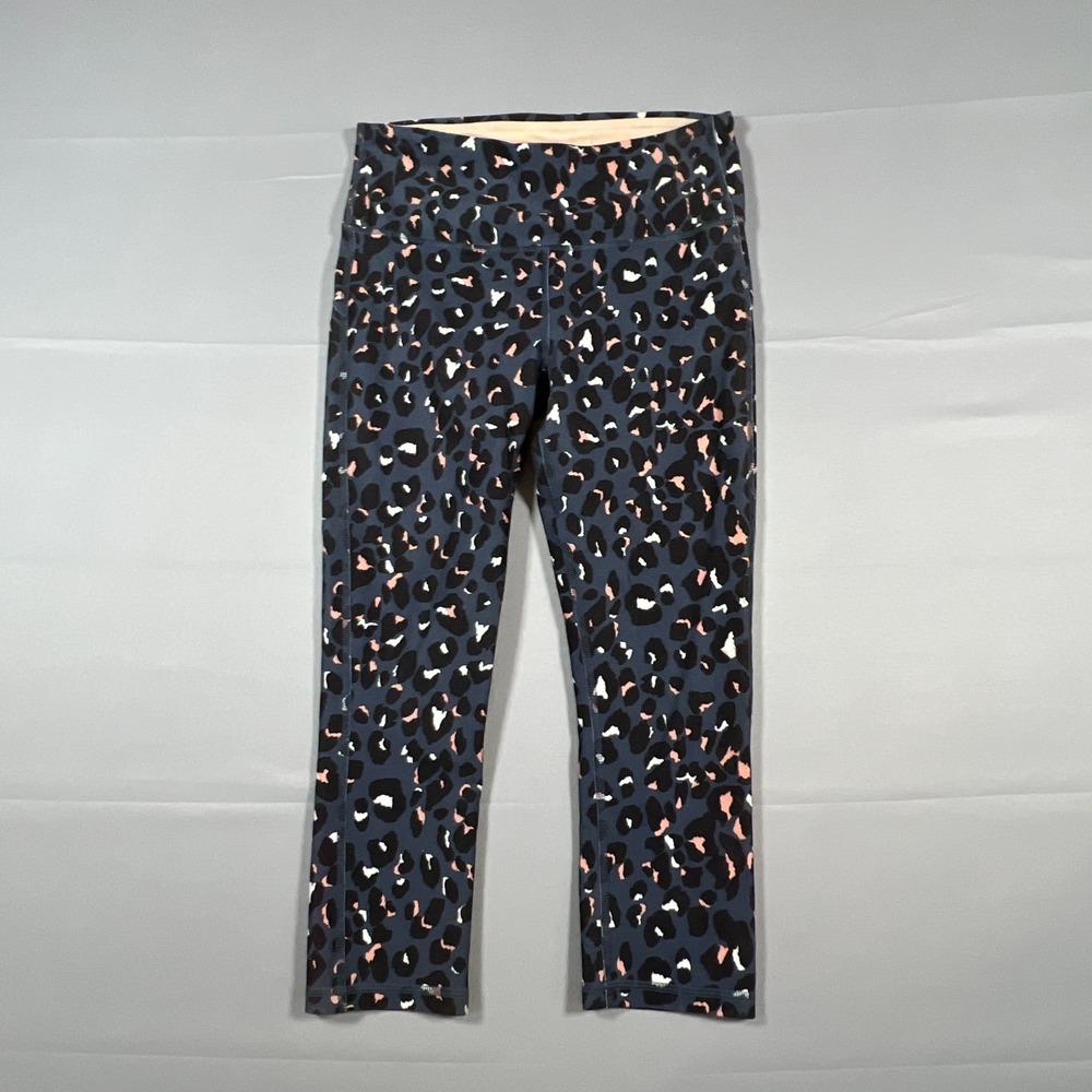 Marika Sport Capri Leggings Womens M 8-10 Blue Leopard Print Stretch Activewear